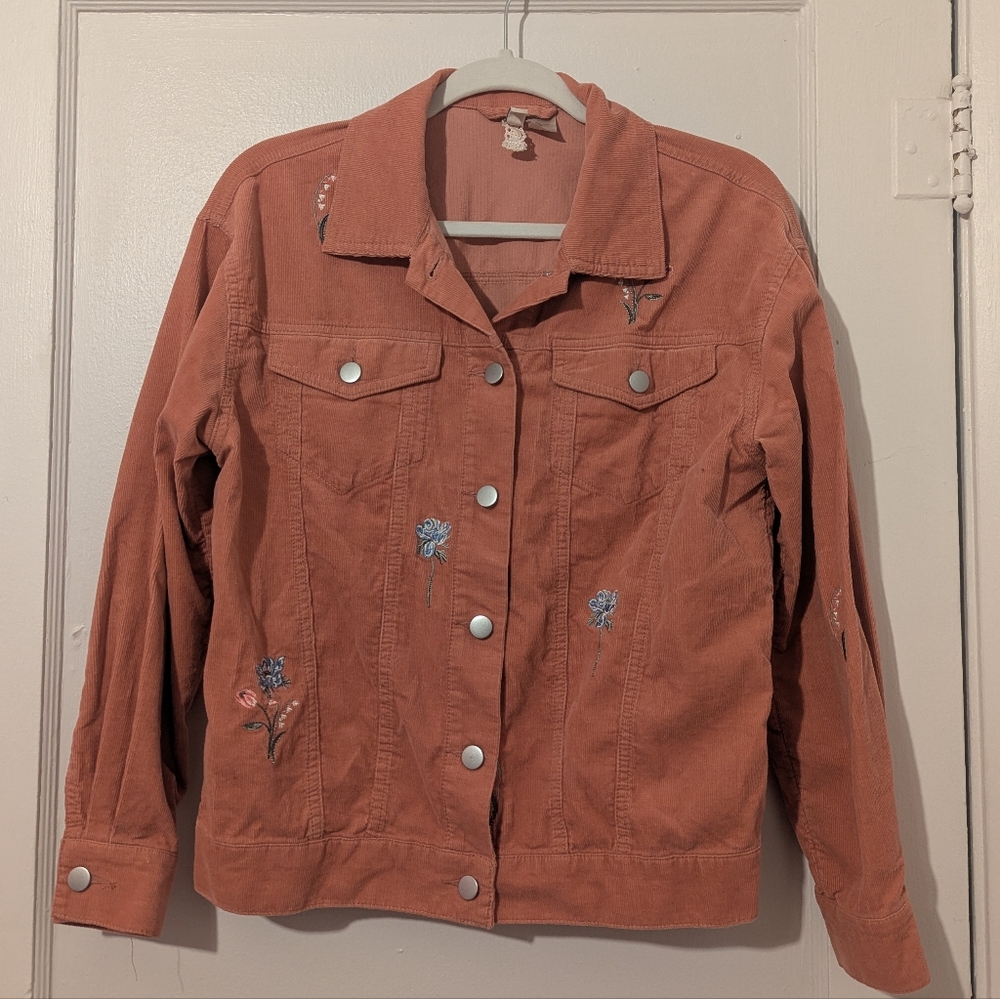 Women's H&M Flower Embroidered Corduroy Jacket